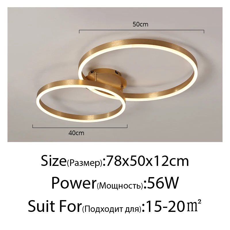 Household Gold Led Chandeliers 3 Circle Bedroom Metal Living Dining Room Lighting Chandelier Brown Glossy Lamp Home Indoor Lamps