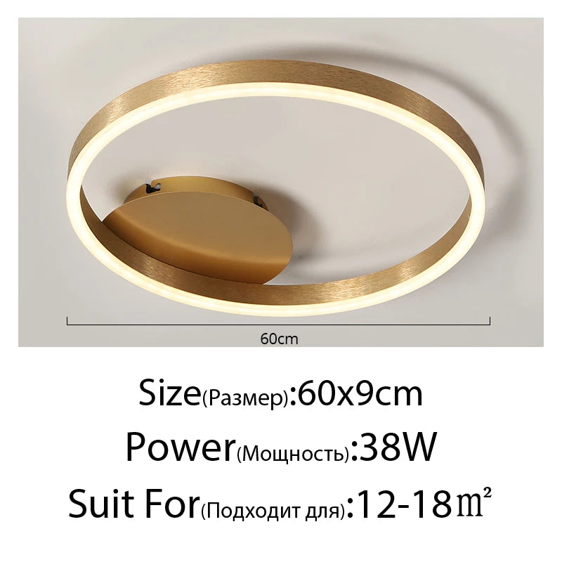 Household Gold Led Chandeliers 3 Circle Bedroom Metal Living Dining Room Lighting Chandelier Brown Glossy Lamp Home Indoor Lamps