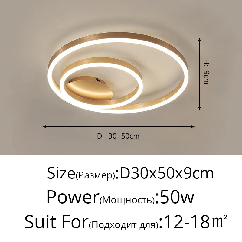 Household Gold Led Chandeliers 3 Circle Bedroom Metal Living Dining Room Lighting Chandelier Brown Glossy Lamp Home Indoor Lamps