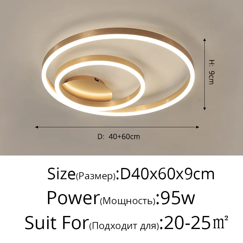 Household Gold Led Chandeliers 3 Circle Bedroom Metal Living Dining Room Lighting Chandelier Brown Glossy Lamp Home Indoor Lamps