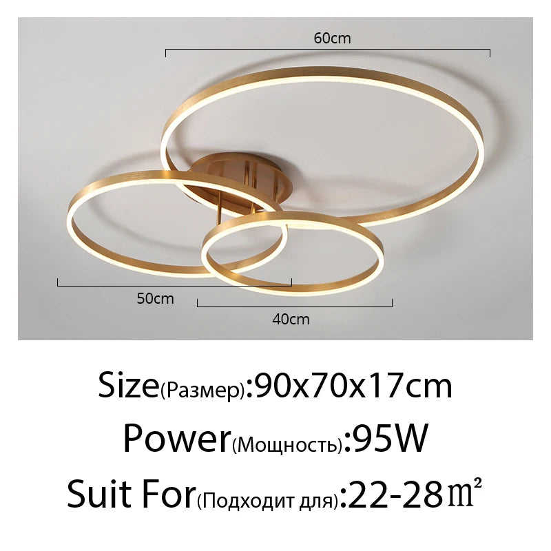 Household Gold Led Chandeliers 3 Circle Bedroom Metal Living Dining Room Lighting Chandelier Brown Glossy Lamp Home Indoor Lamps