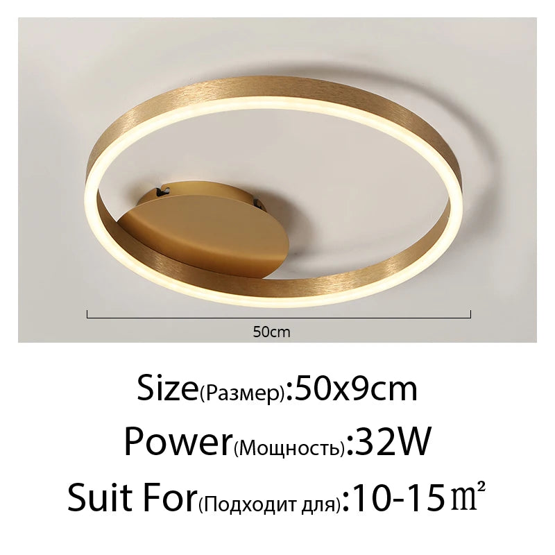 Household Gold Led Chandeliers 3 Circle Bedroom Metal Living Dining Room Lighting Chandelier Brown Glossy Lamp Home Indoor Lamps